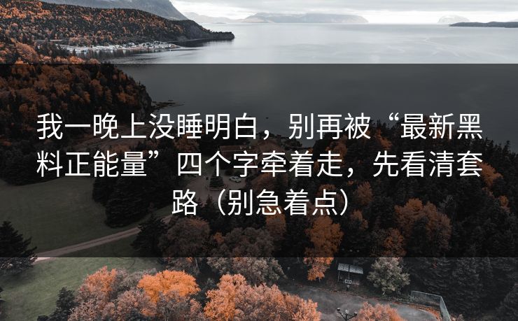 我一晚上没睡明白，别再被“最新黑料正能量”四个字牵着走，先看清套路（别急着点）